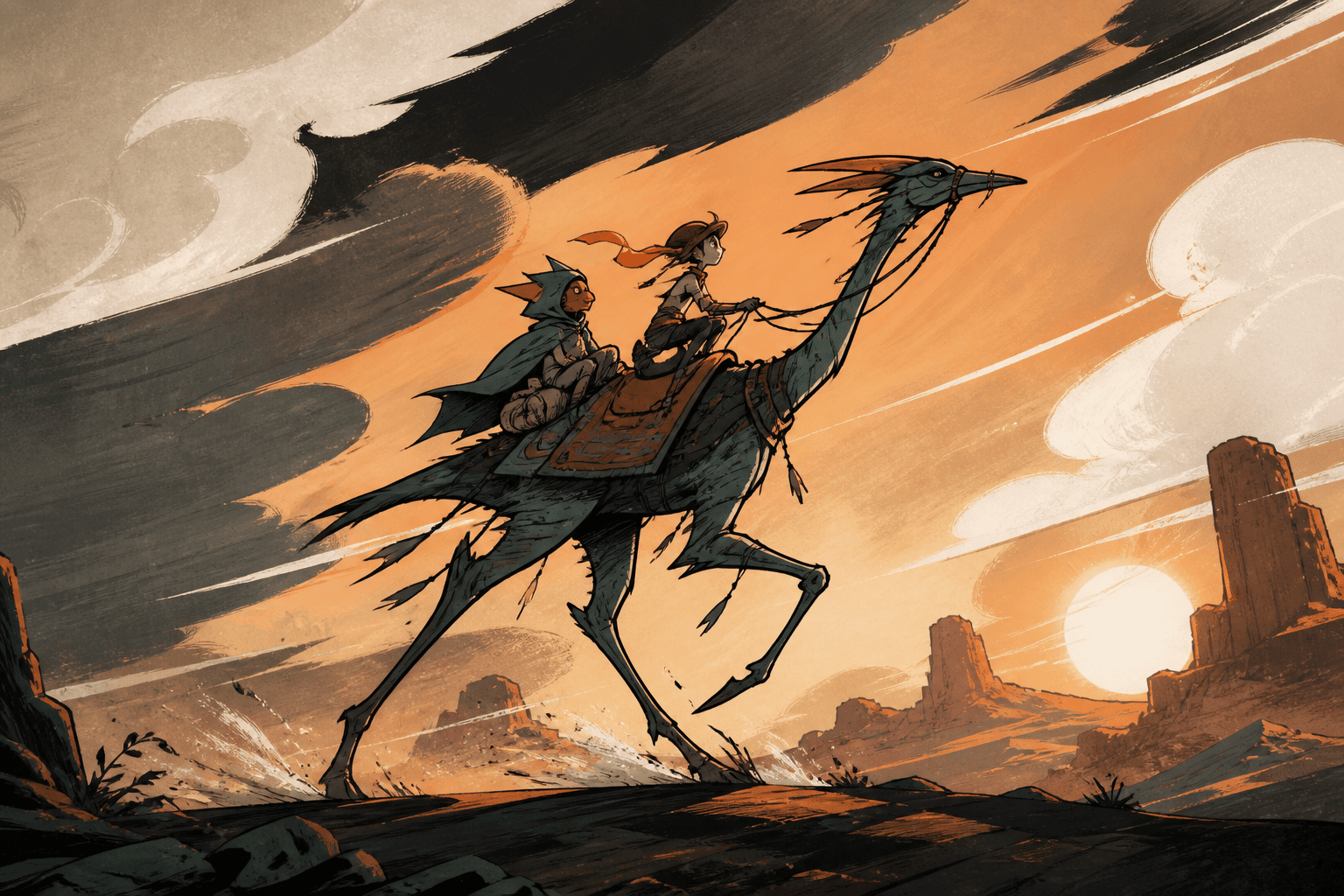 Illustrated desert scene from a Ufan story